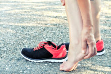 Woman and her injured foot.