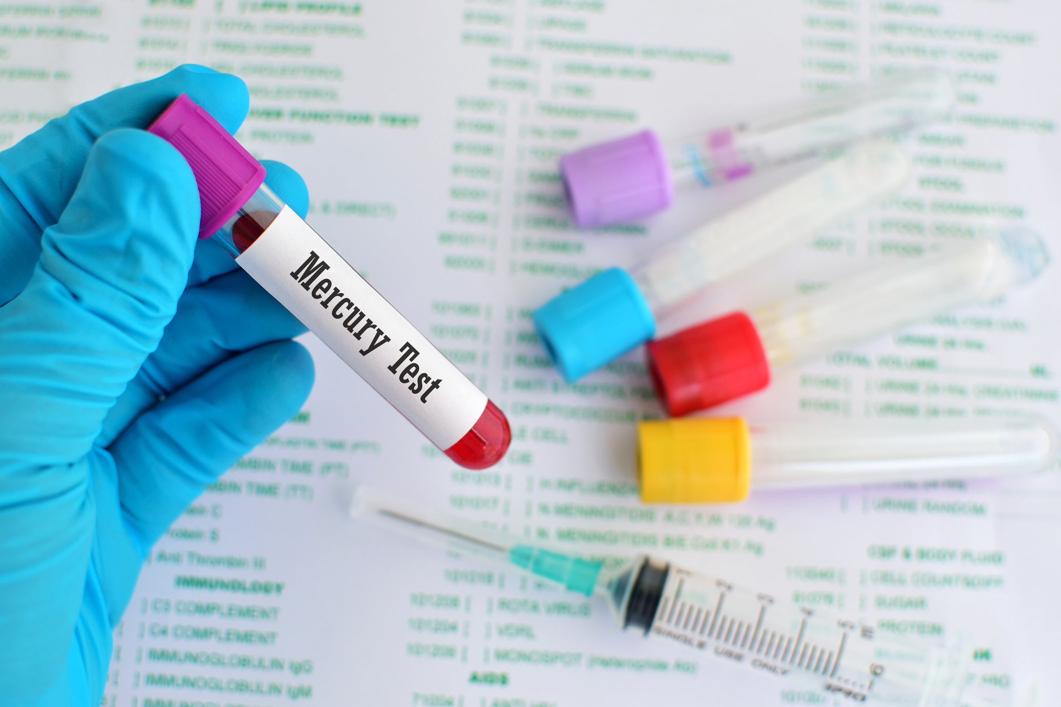 A vile holding a blood sample for a mercury metal task